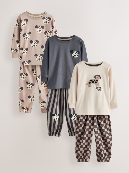 Ecru/Charcoal Mono Dog Oversized Pyjamas 3 Pack (9mths-10yrs) - image 1