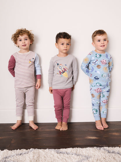 Blue/Maroon All Over Space Relaxed Snuggle Pyjamas 3 Pack (9mths-8yrs) - image 1