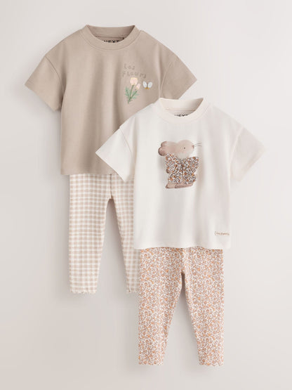 Dsiney Kidz - Neutral Bunny Short Sleeve T-Shirt and Leggings Set 4 Piece (3mths-7yrs) image 1