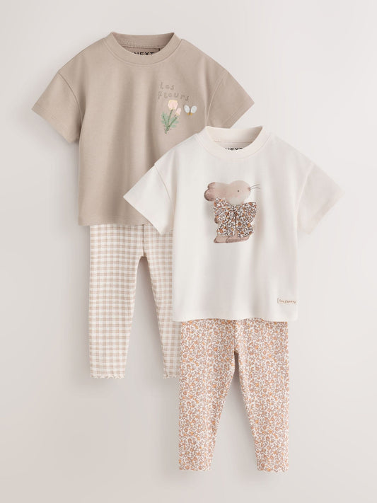 Dsiney Kidz - Neutral Bunny Short Sleeve T-Shirt and Leggings Set 4 Piece (3mths-7yrs) image 1