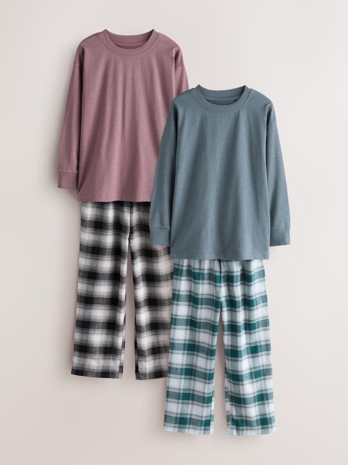 Green/Dusk Long Sleeve Woven Check Pyjamas 2 Pack (3-16yrs) - image 1