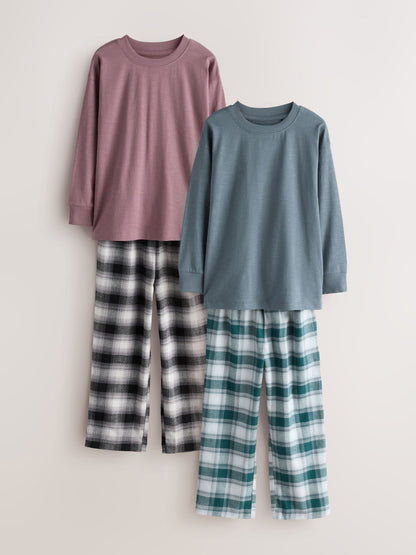 Green/Dusk Long Sleeve Woven Check Pyjamas 2 Pack (3-16yrs) - image 1