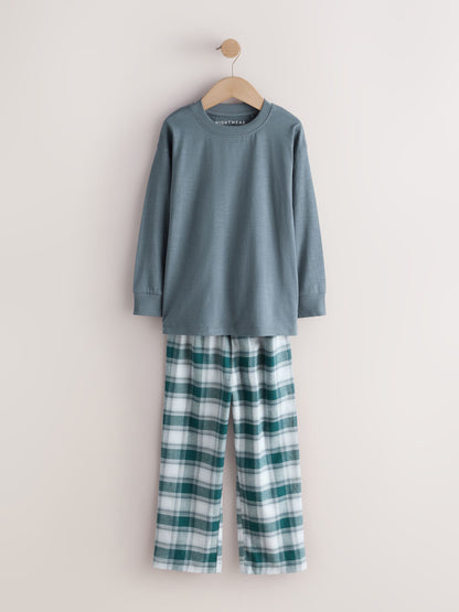 Green/Dusk Long Sleeve Woven Check Pyjamas 2 Pack (3-16yrs) - image 2
