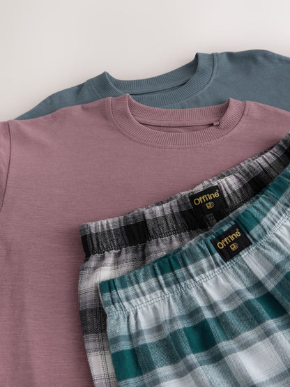 Green/Dusk Long Sleeve Woven Check Pyjamas 2 Pack (3-16yrs) - image 6