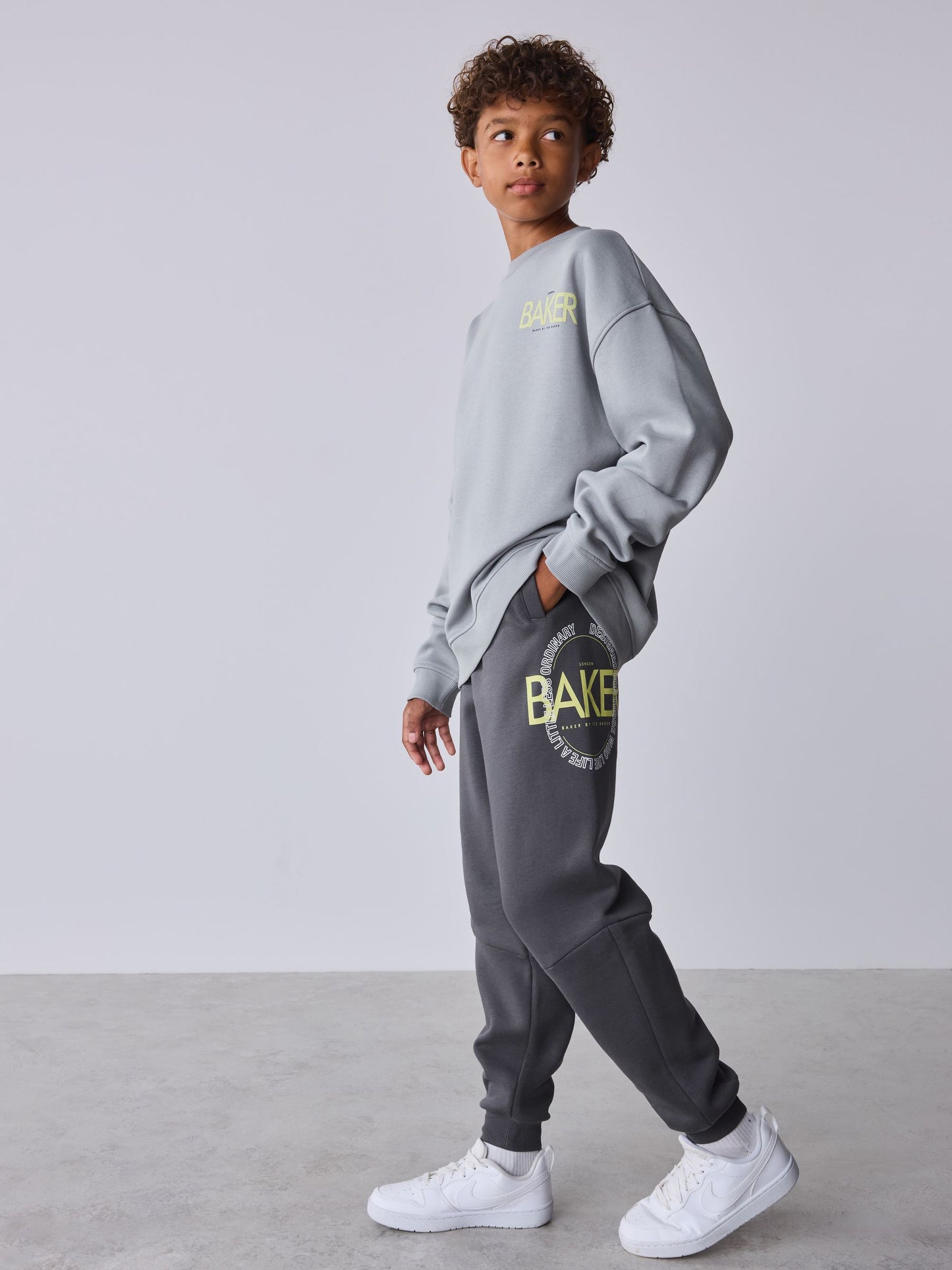 Dsiney Kidz - Baker by Ted Baker Grey Tonal Oversized Graphic Sweatshirt and Joggers Set image 1