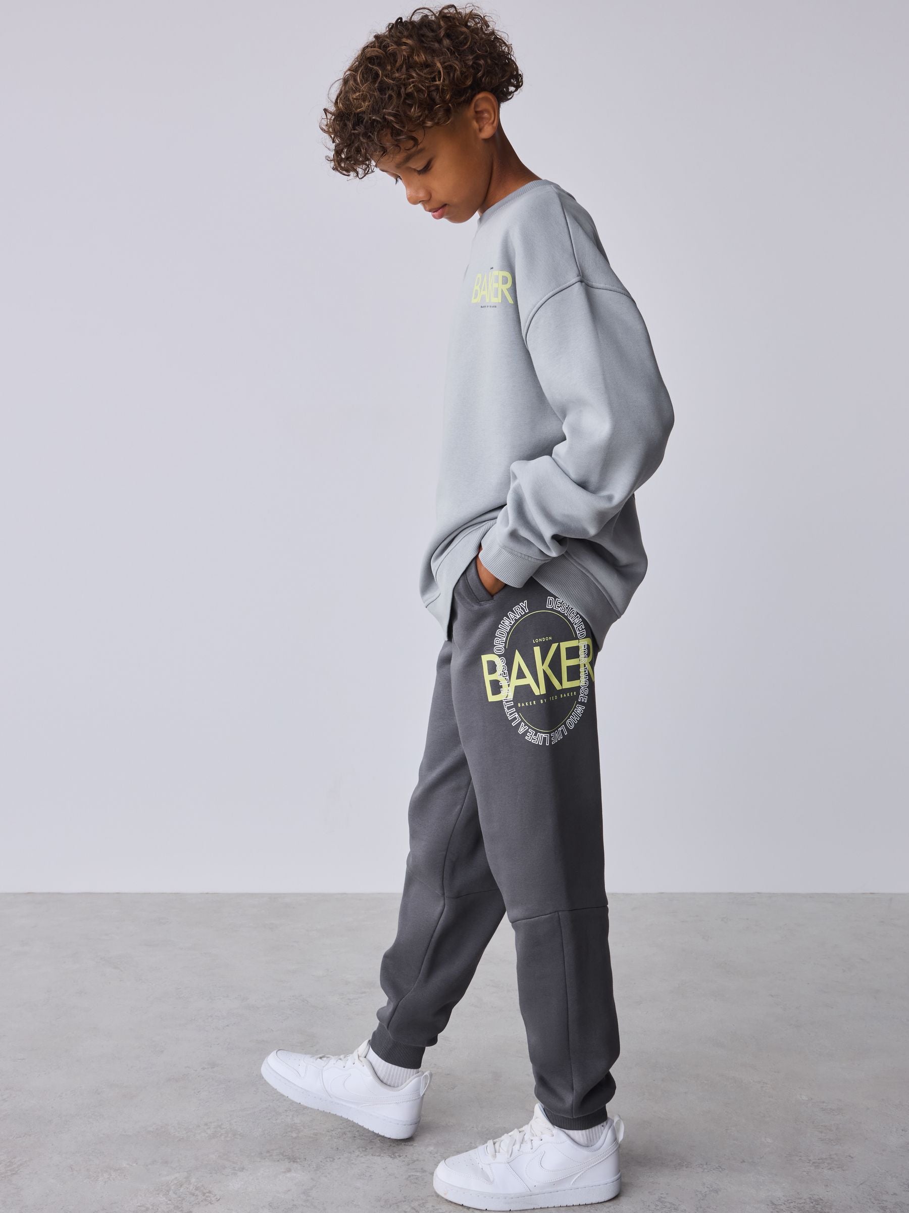 Dsiney Kidz - Baker by Ted Baker Grey Tonal Oversized Graphic Sweatshirt and Joggers Set image 4