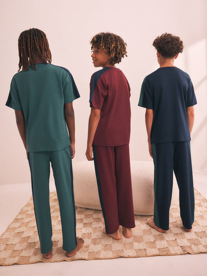 Green/Blue/Red Side Stripe Short Sleeve Jogger Pyjamas 3 Pack (3-16yrs) - image 2