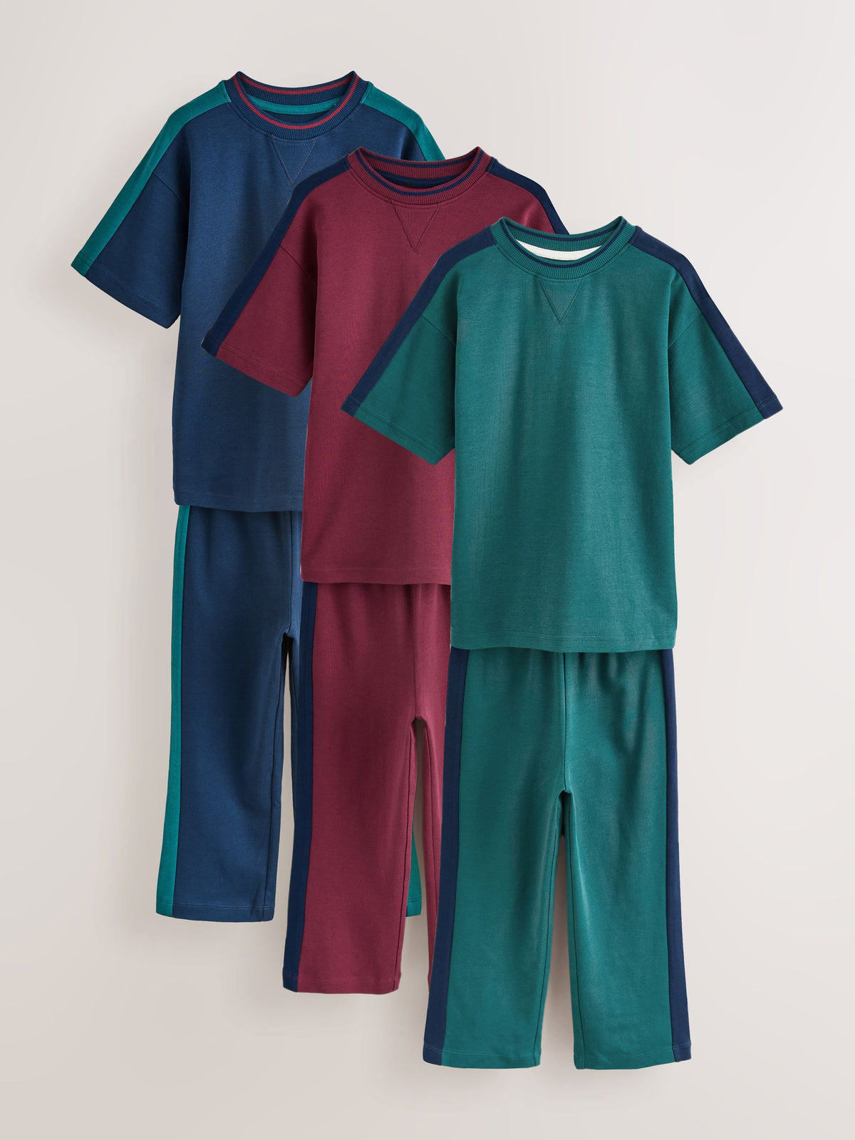 Green/Blue/Red Side Stripe Short Sleeve Jogger Pyjamas 3 Pack (3-16yrs) - image 4