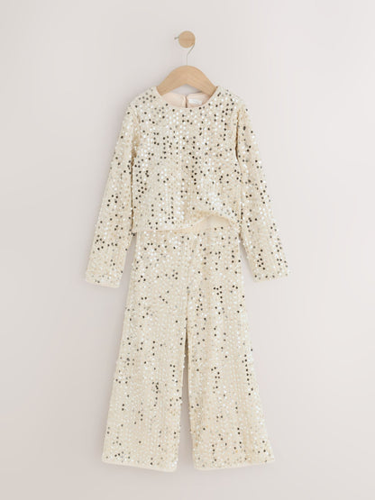 Cream Sequin Trousers Set (3-16yrs) - image 7