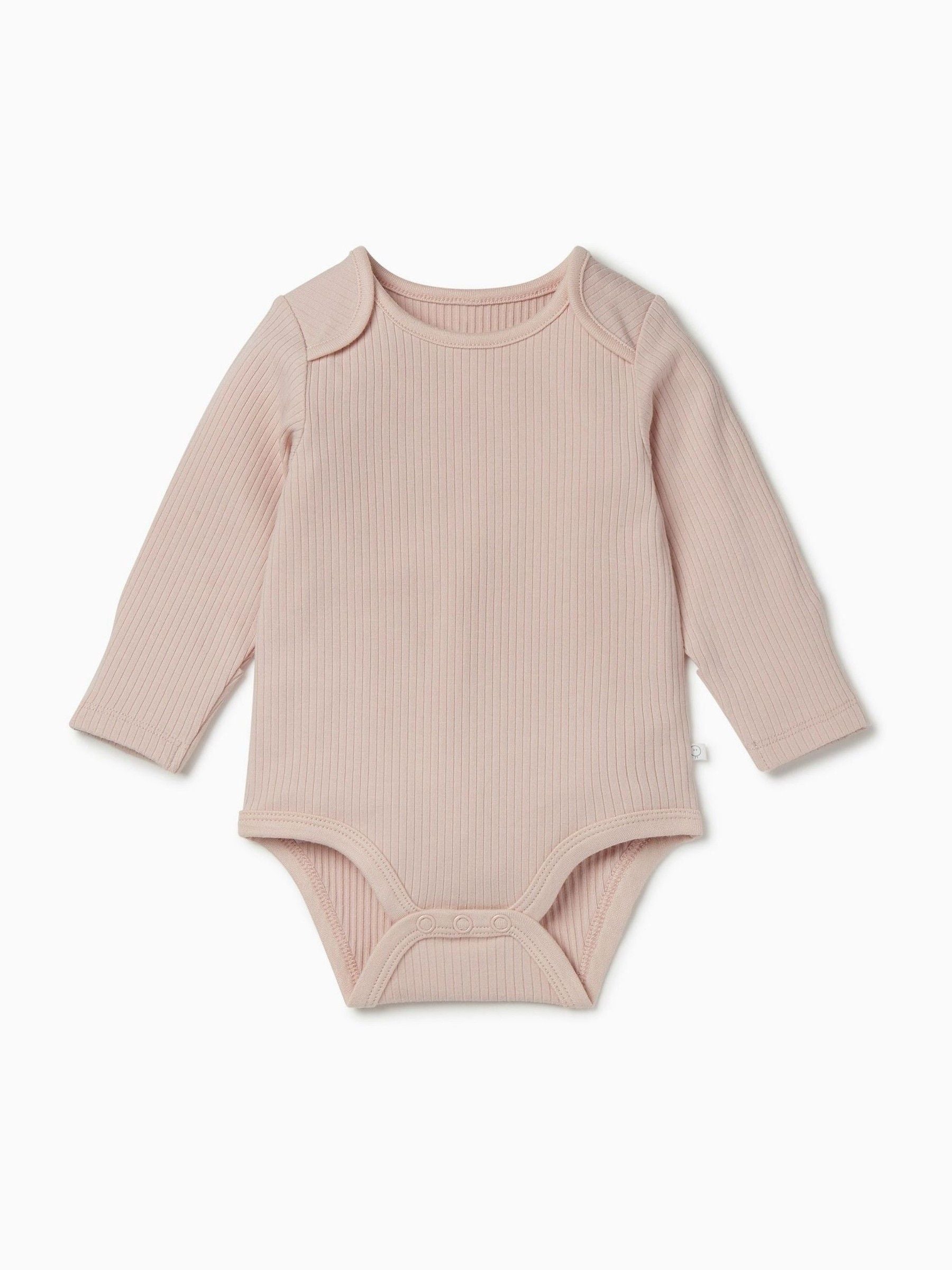MORI Pink Ribbed Stretch Long Sleeve Envelope Neckline Bodysuit image 1