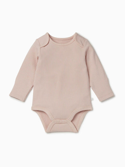 MORI Pink Ribbed Stretch Long Sleeve Envelope Neckline Bodysuit image 1