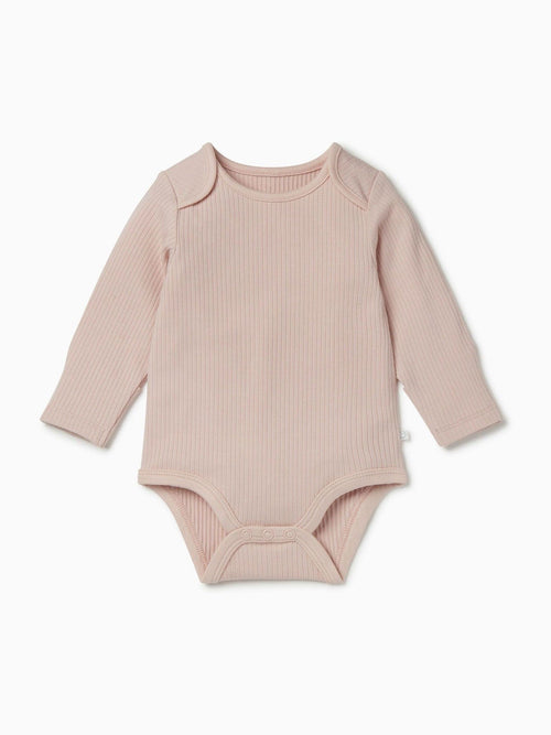 MORI Pink Ribbed Stretch Long Sleeve Envelope Neckline Bodysuit image 1