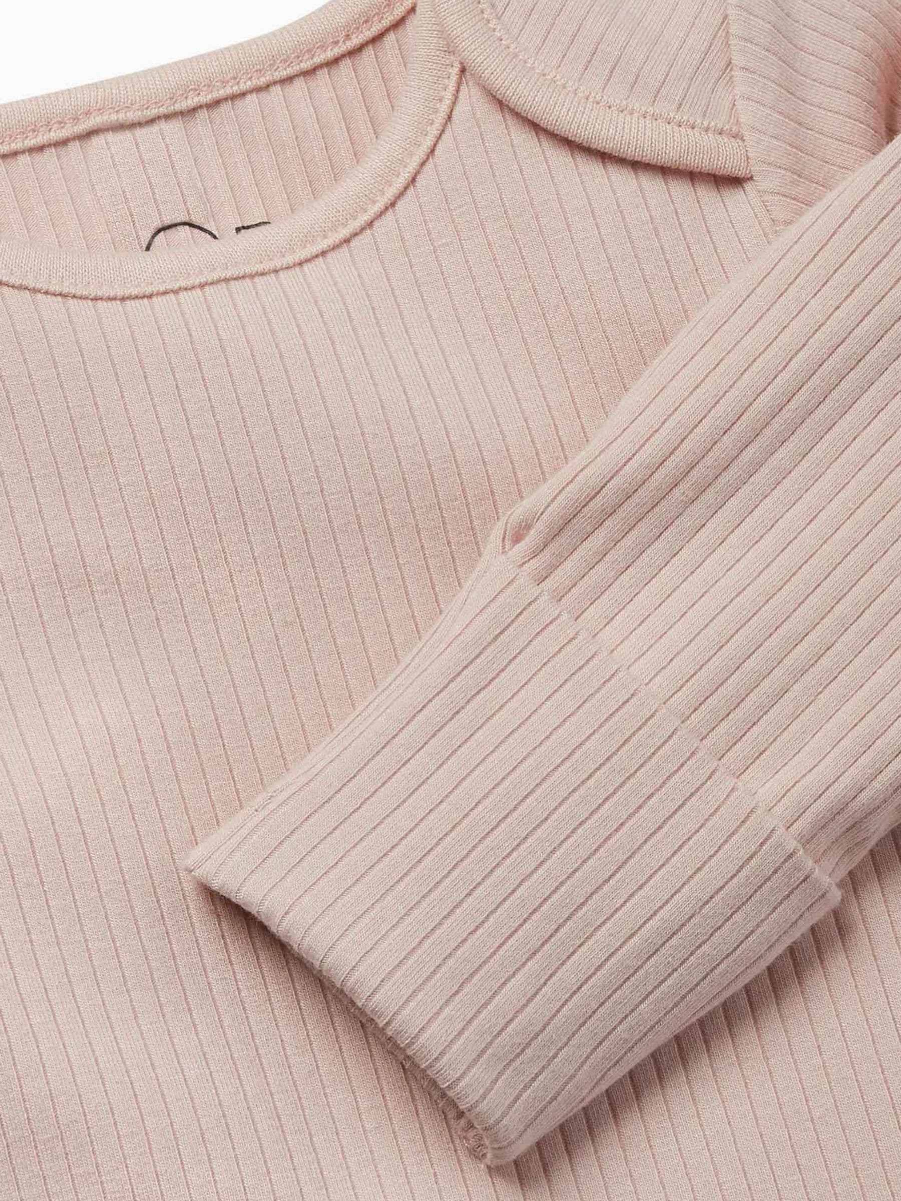 MORI Pink Ribbed Stretch Long Sleeve Envelope Neckline Bodysuit image 2