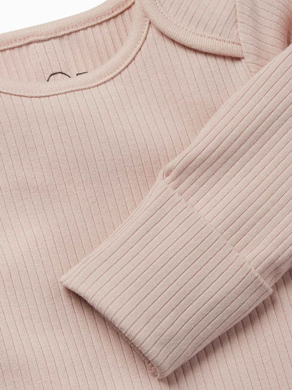 MORI Pink Ribbed Stretch Long Sleeve Envelope Neckline Bodysuit image 2