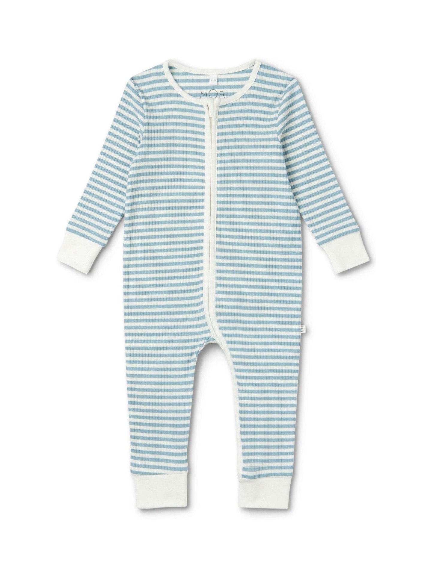 MORI Blue Supersoft Ribbed Stripe Two Way Zip-Up Sleepsuit image 3
