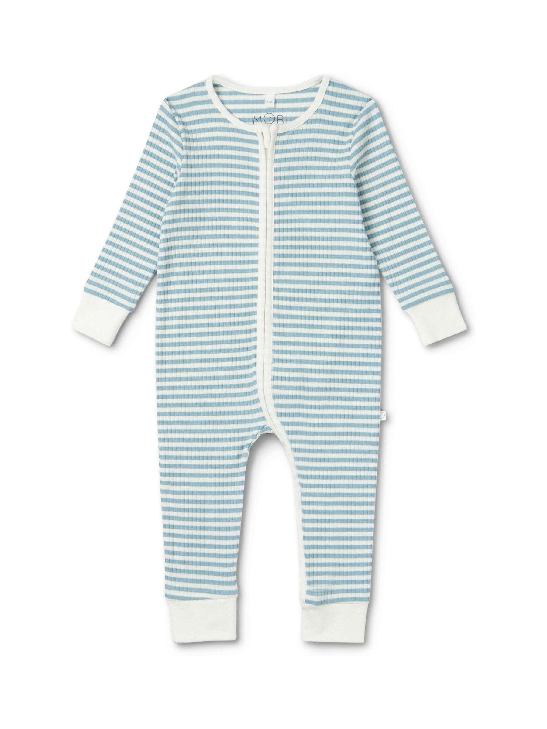 MORI Blue Supersoft Ribbed Stripe Two Way Zip-Up Sleepsuit image 3