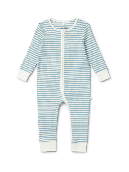 MORI Blue Supersoft Ribbed Stripe Two Way Zip-Up Sleepsuit image 3