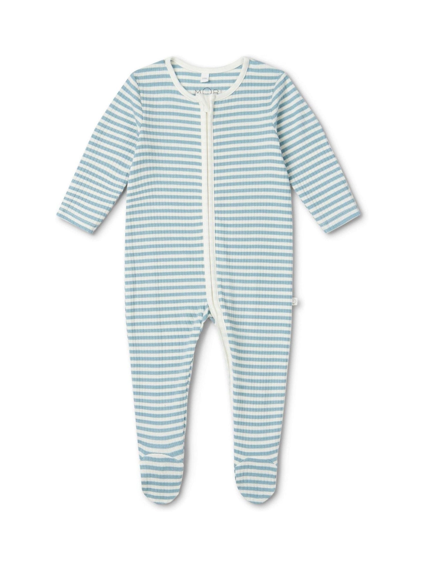 MORI Blue Supersoft Ribbed Stripe Two Way Zip-Up Sleepsuit image 4