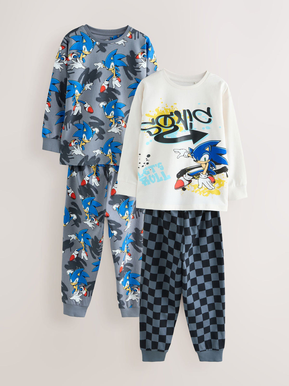 Ecru/Grey Sonic the Hedgehog Jogger Pyjamas 2 Pack (3-14yrs) - image 1