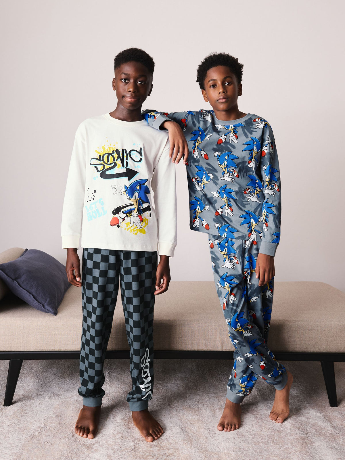 Ecru/Grey Sonic the Hedgehog Jogger Pyjamas 2 Pack (3-14yrs) - image 2