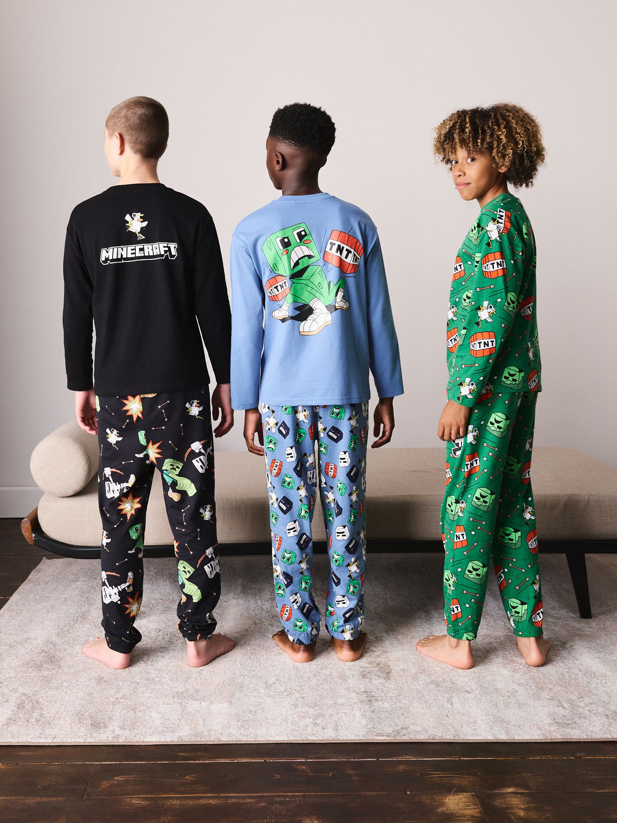 Blue/Green/Grey Minecraft Long Sleeve Jogger Pyjamas 3 Pack (5-16yrs) - image 3