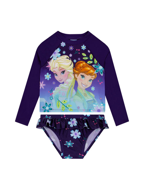 Character Blue Disney Frozen Elsa And Anna Long Sleeve Swimsuit image 1