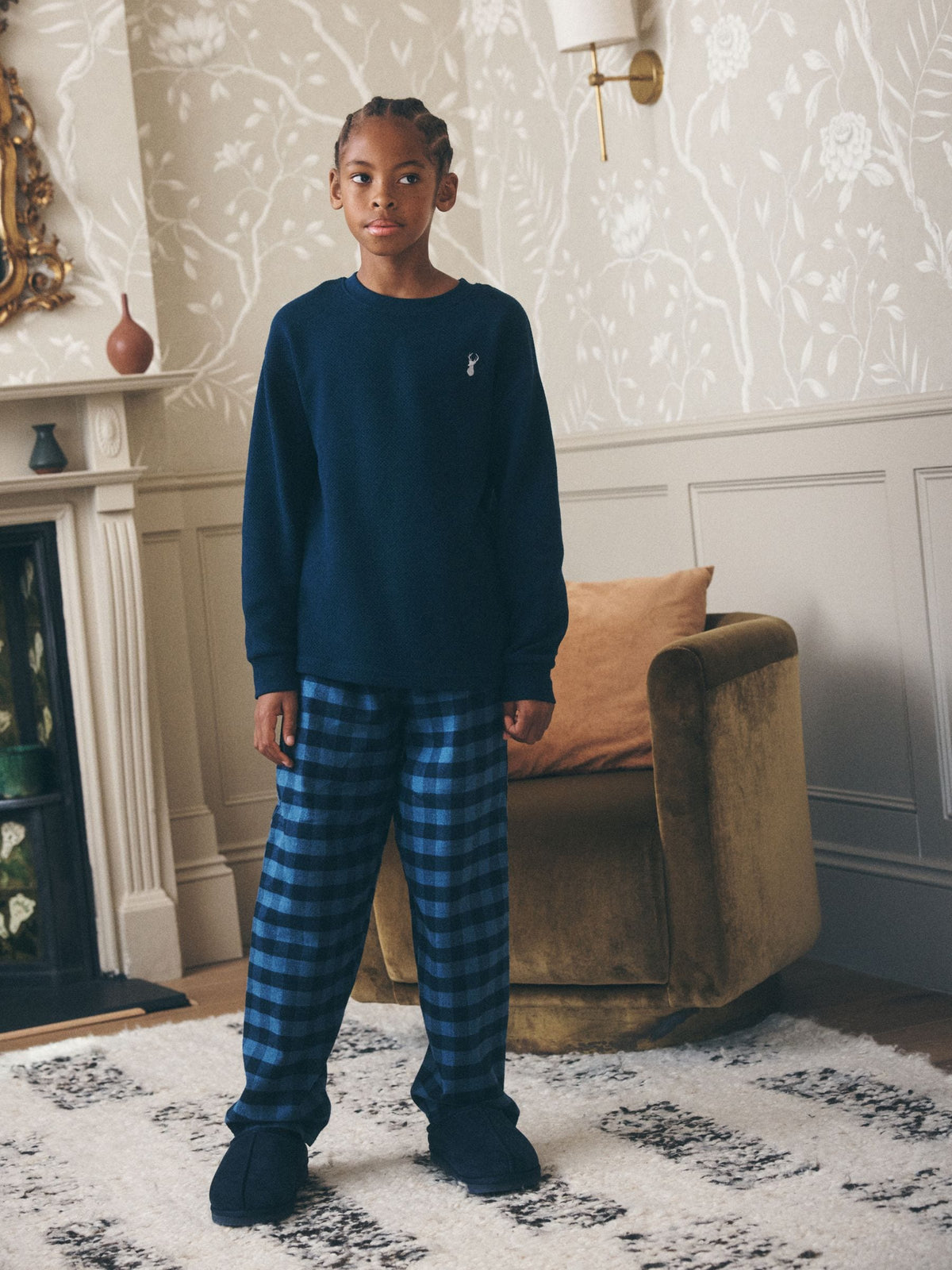 Blue Woven Check Single Pyjamas (3-16yrs) - image 1