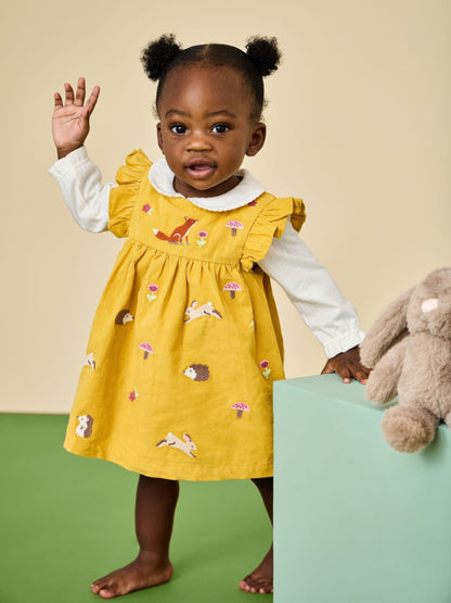 Dsiney Kidz - Jojo Maman Bébé Ochre Yellow Woodland Embroidered Dress Set image 1