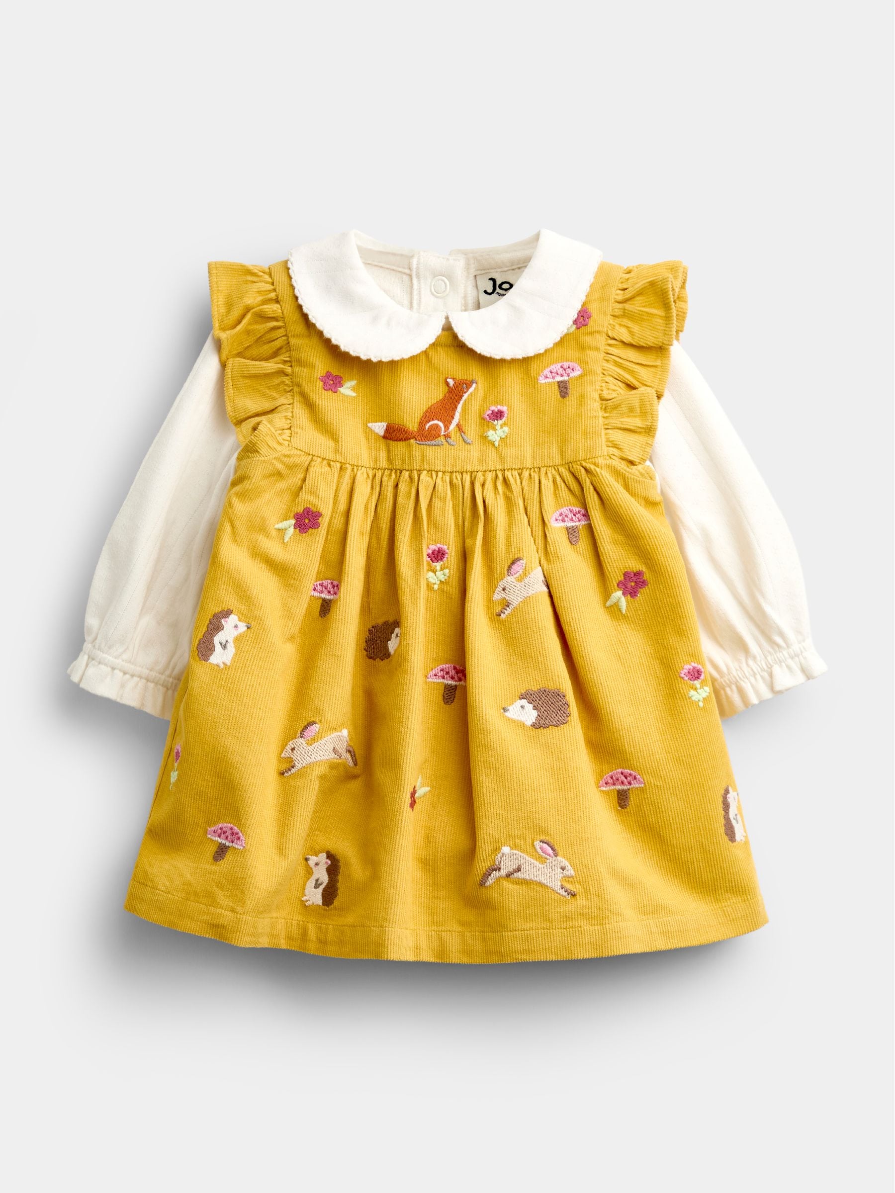Dsiney Kidz - Jojo Maman Bébé Ochre Yellow Woodland Embroidered Dress Set image 2