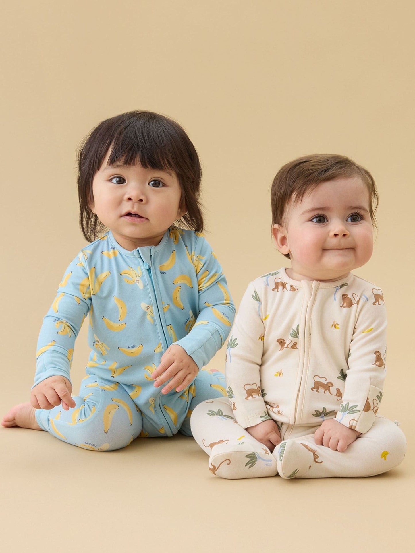 MORI Cream Monkeys Clever Zip Supersoft Sleepsuit image 2