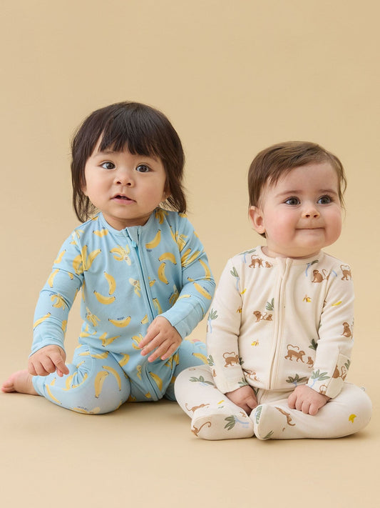 MORI Cream Monkeys Clever Zip Supersoft Sleepsuit image 2