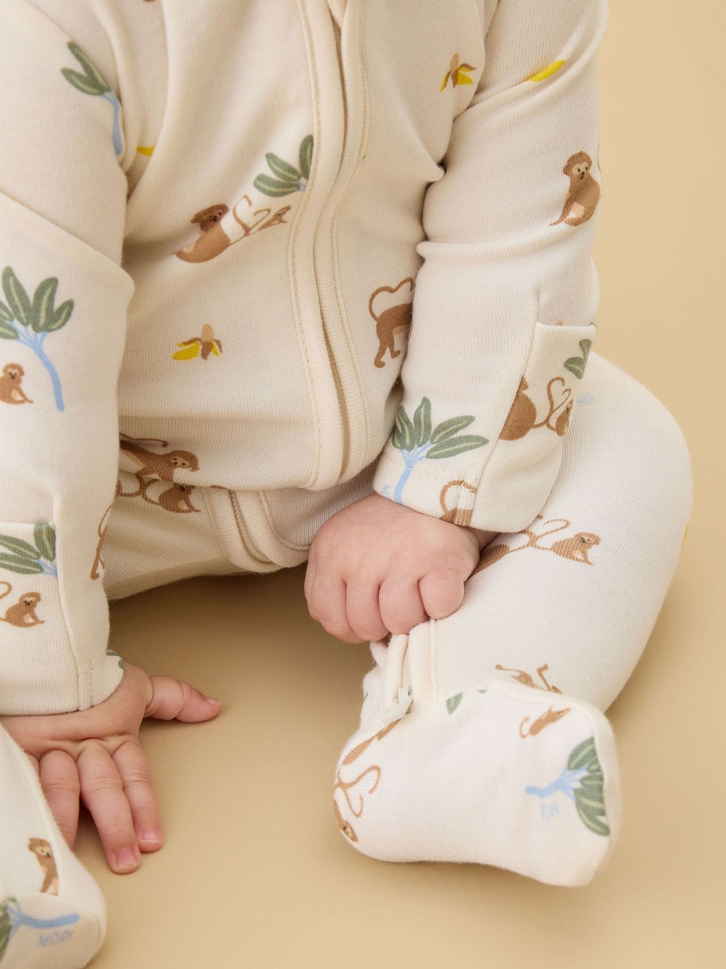 MORI Cream Monkeys Clever Zip Supersoft Sleepsuit image 3