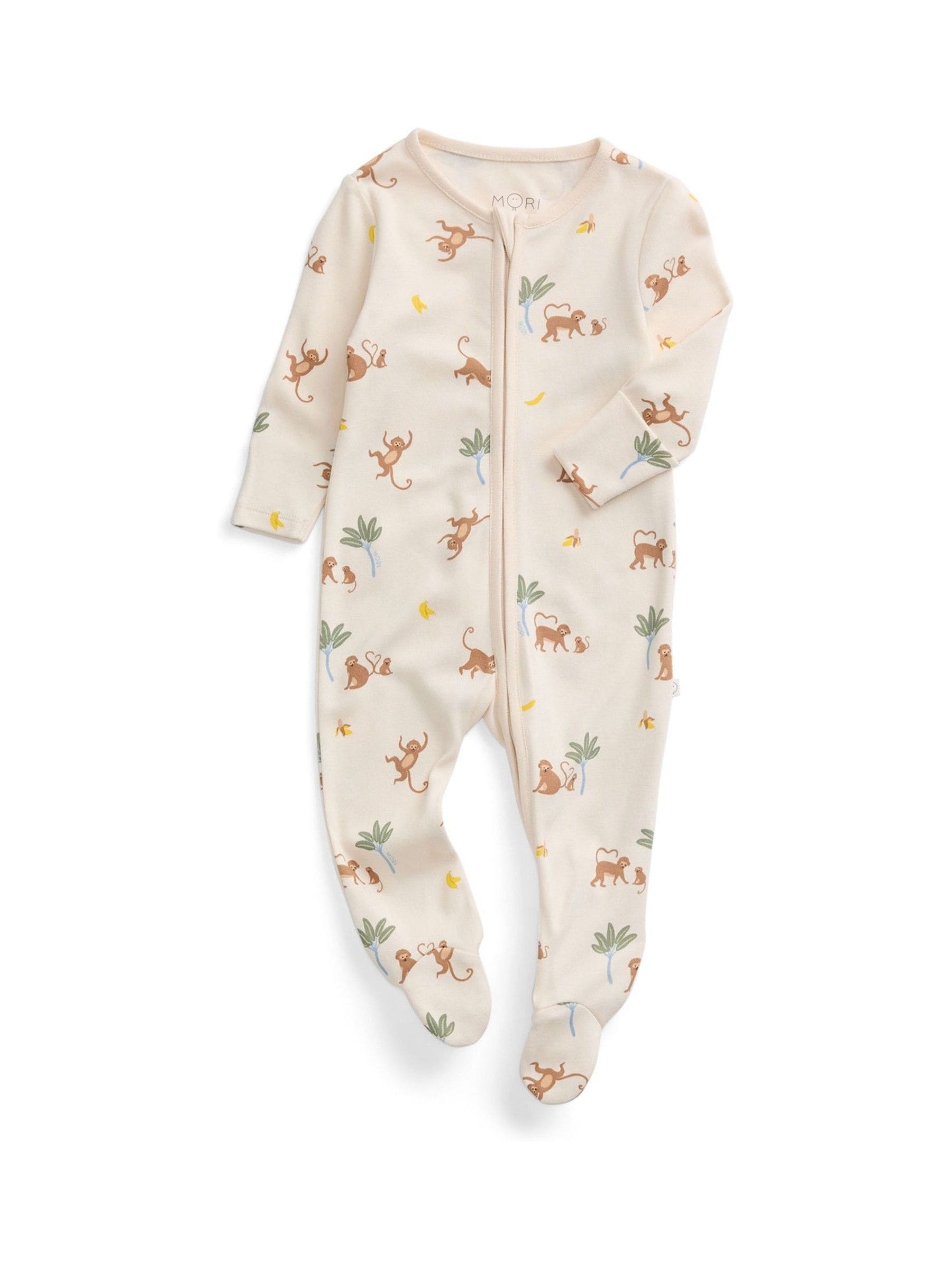 MORI Cream Monkeys Clever Zip Supersoft Sleepsuit image 5