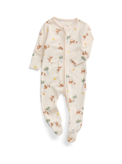 MORI Cream Monkeys Clever Zip Supersoft Sleepsuit image 5