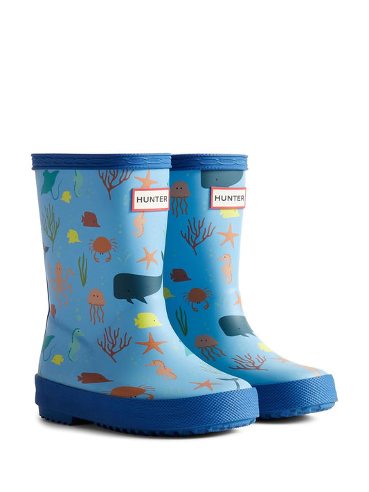 Hunter Blue Kids First Classic Ocean Print Wellington image 1