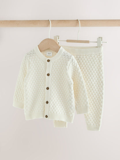 White Knitted Cardigan and Leggings Baby Set (0mths-2yrs) - image 1