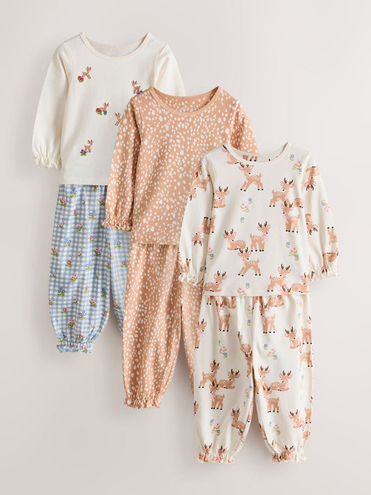 Ecru/Brown Deer Jogger Pyjamas Set 3 Pack (9mths-12yrs) - image 1