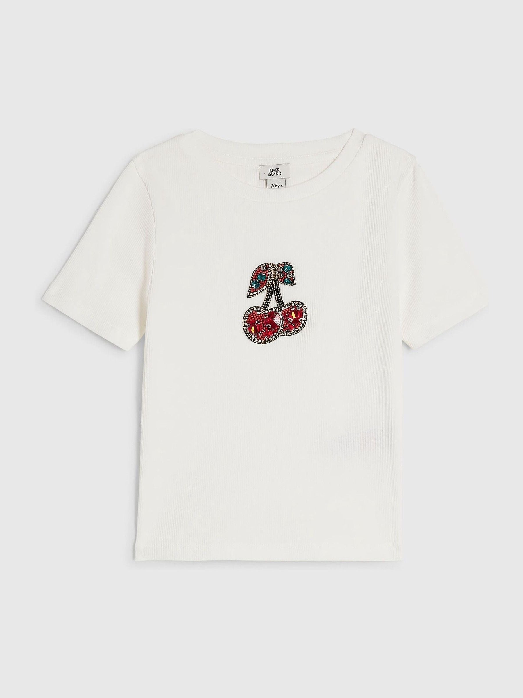 Dsiney Kidz - River Island White Ribbed Cherry Graphic Baby T-Shirt image 1