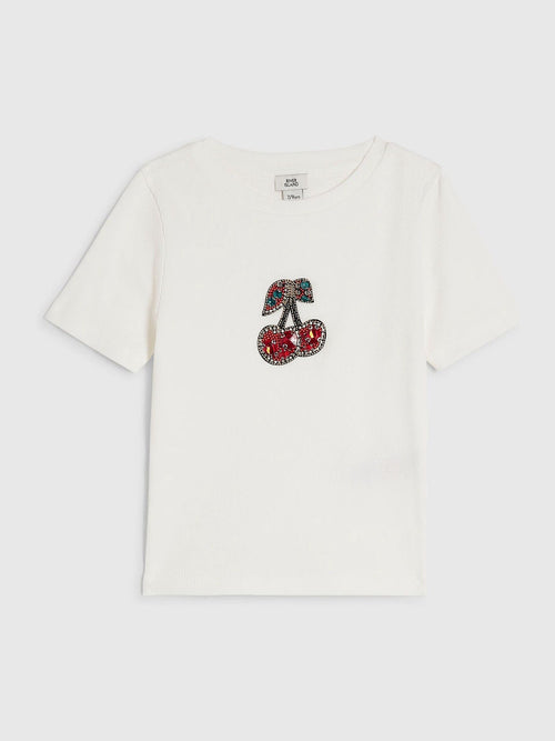 Dsiney Kidz - River Island White Ribbed Cherry Graphic Baby T-Shirt image 1