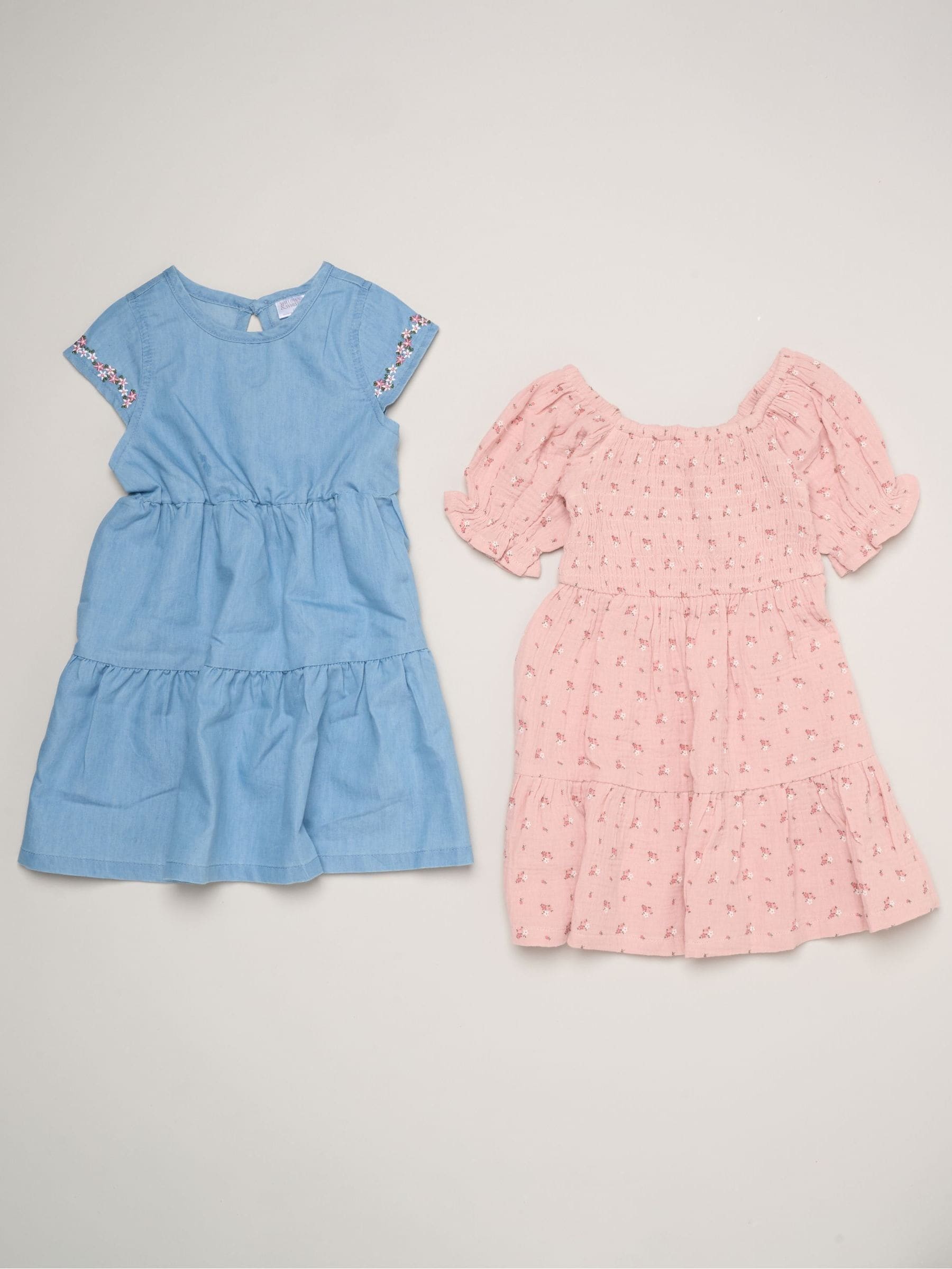 Miss Light Pink Floral Print And Chambray Dresses 2 Pack image 1