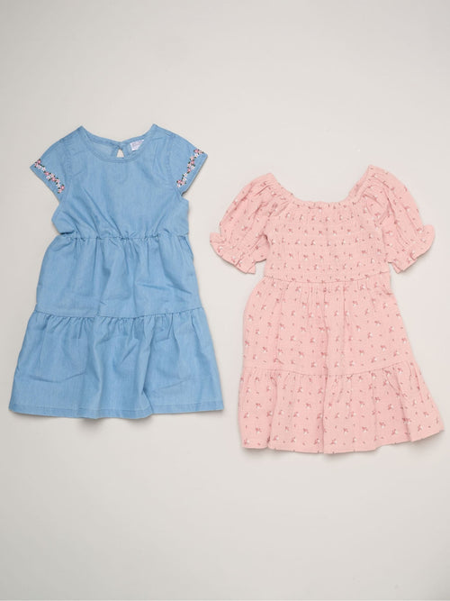 Dsiney Kidz - Miss Light Pink Floral Print And Chambray Dresses 2 Pack image 1