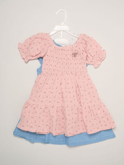 Miss Light Pink Floral Print And Chambray Dresses 2 Pack image 2