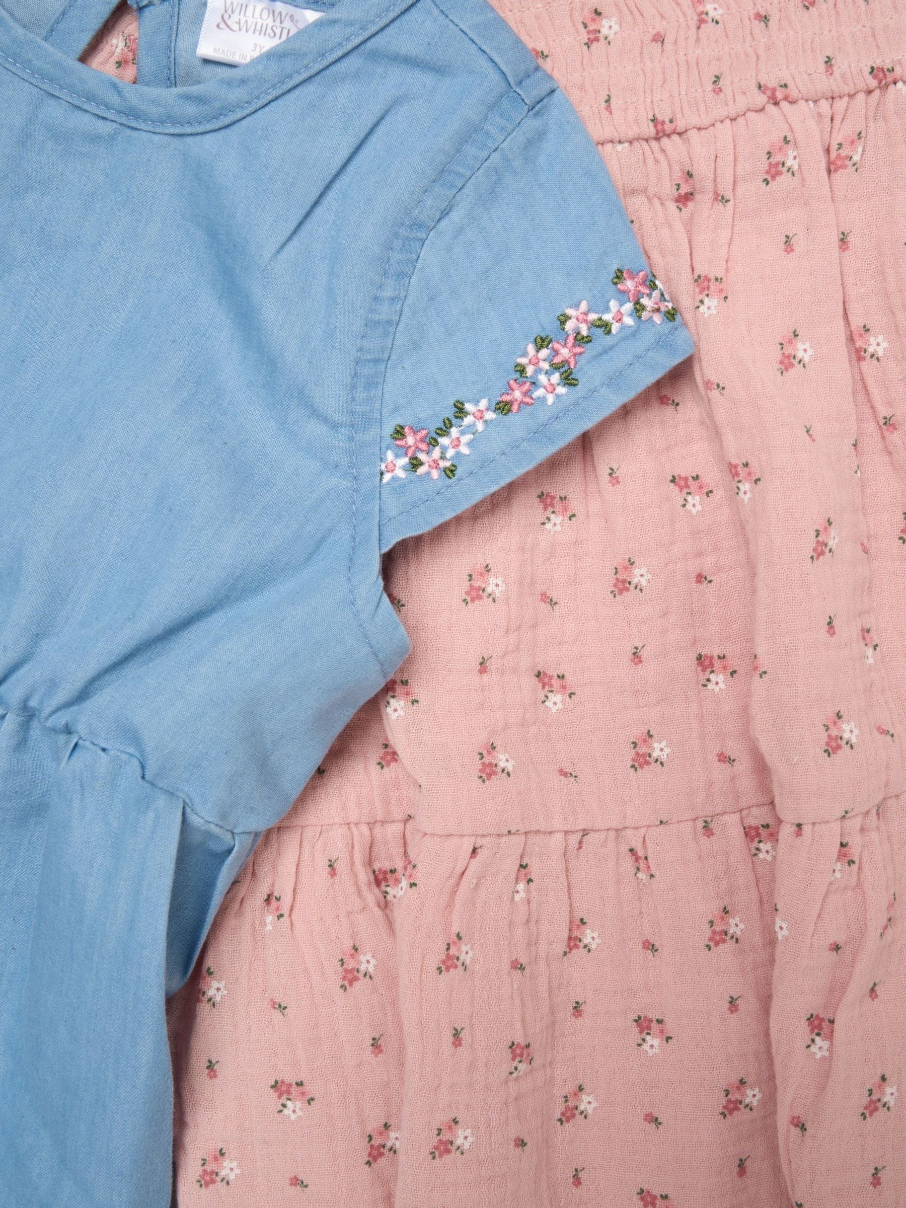Miss Light Pink Floral Print And Chambray Dresses 2 Pack image 3