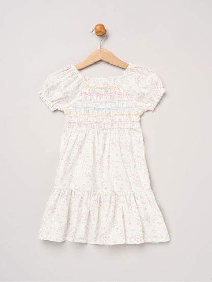 Miss White Floral Embroidered Smocked Dress With Headband Set image 2