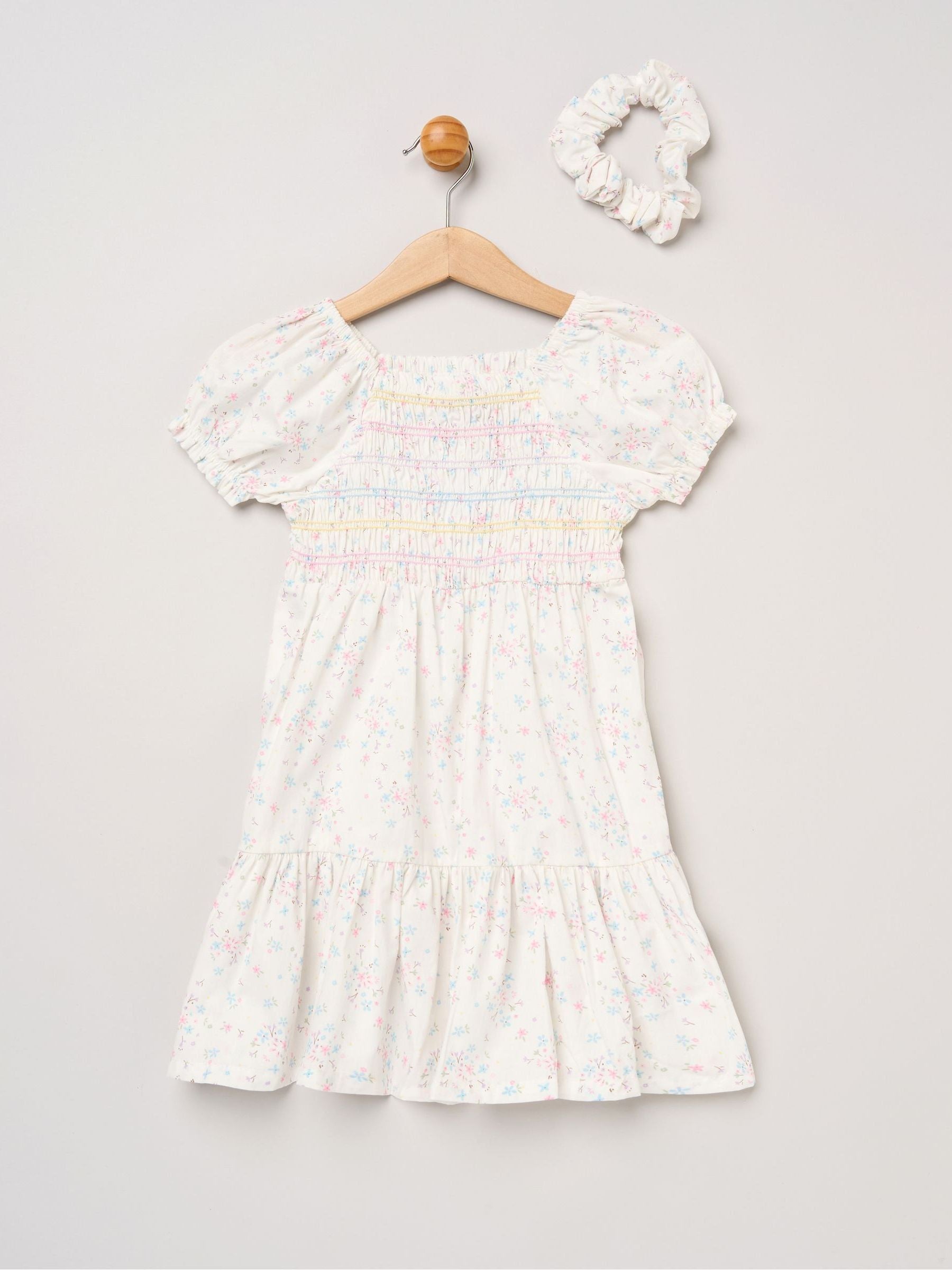 Miss White Floral Embroidered Smocked Dress Set image 1