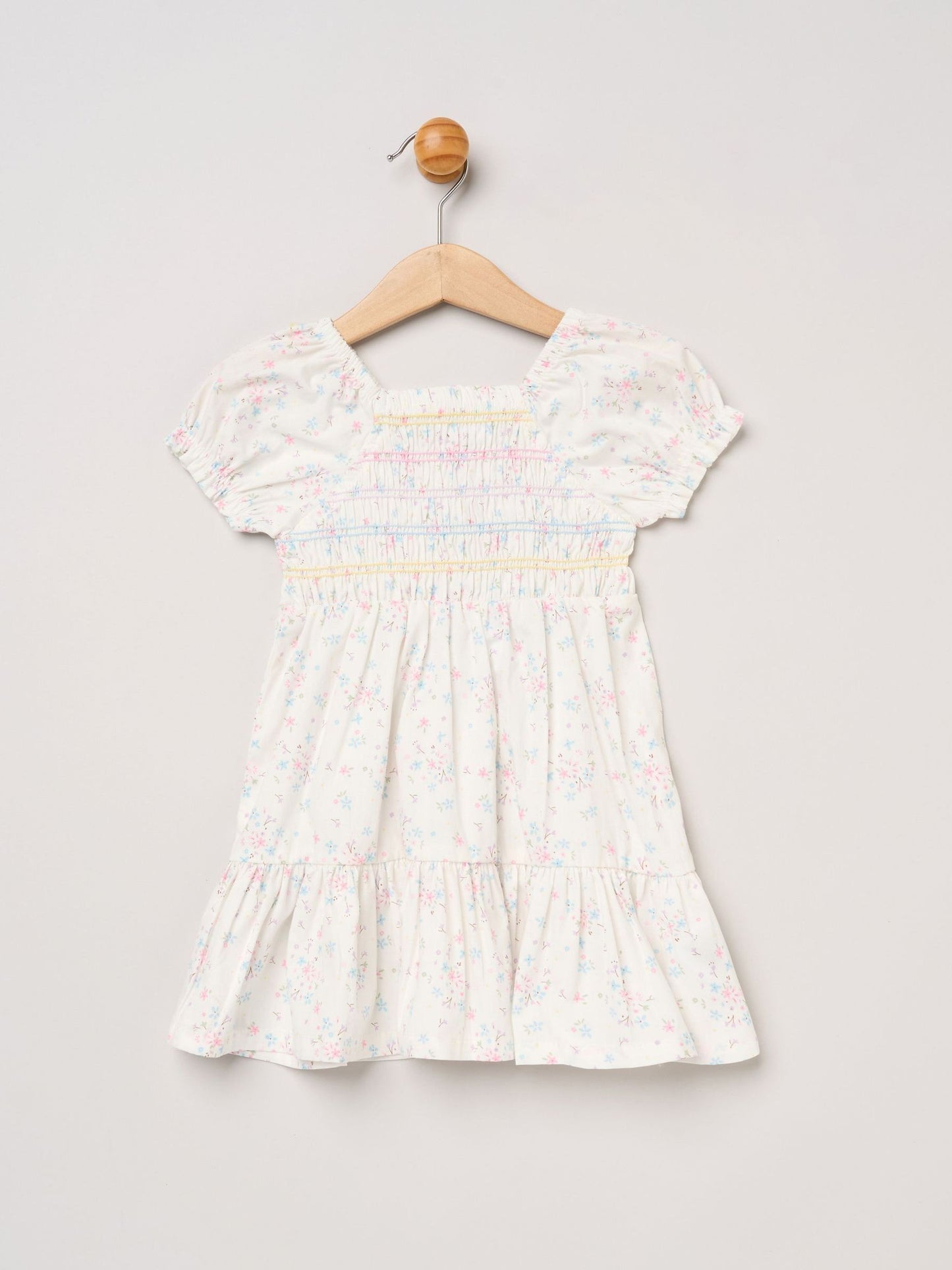 Miss White Floral Embroidered Smocked Dress Set image 2