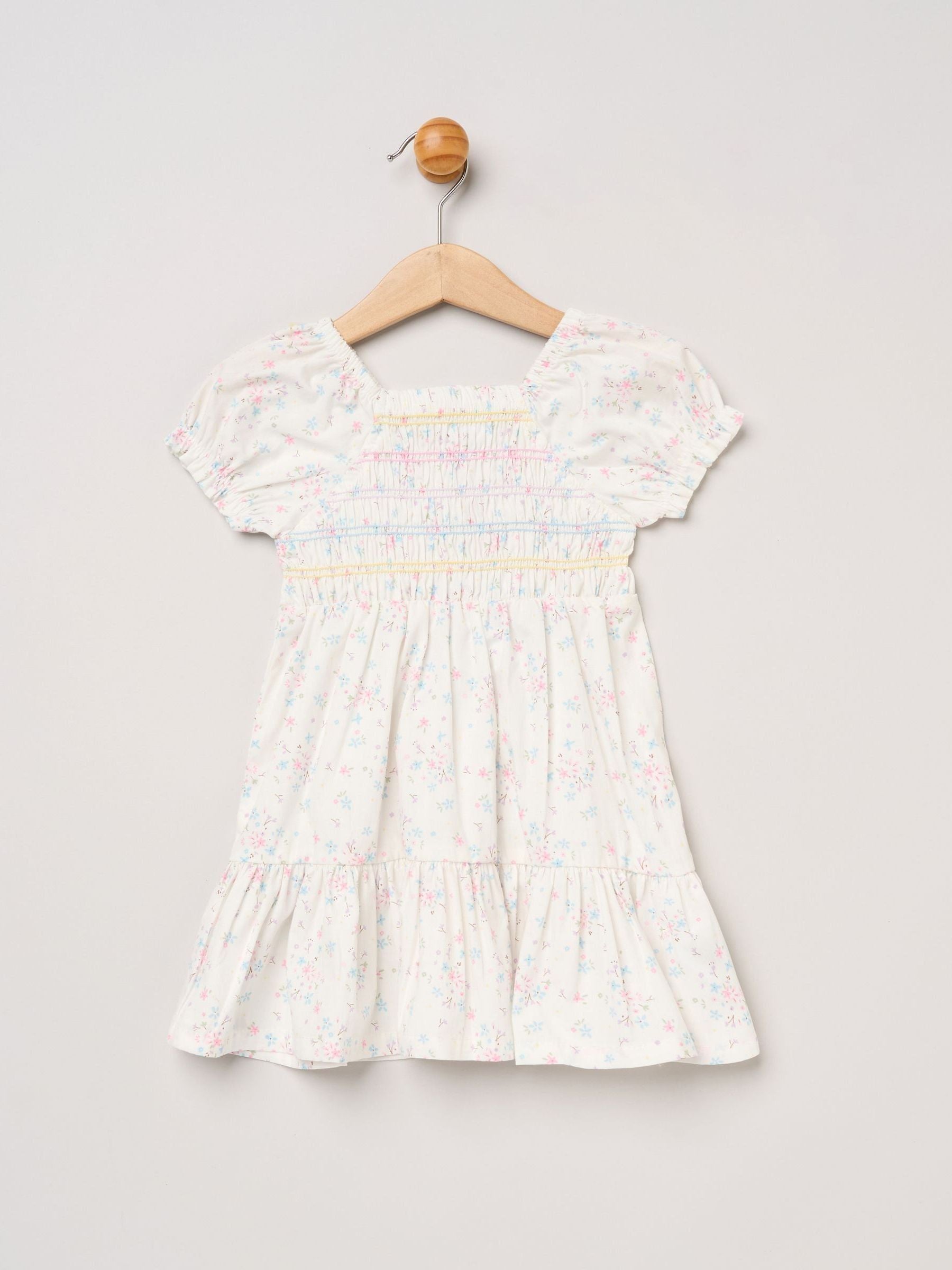 Miss White Floral Embroidered Smocked Dress Set image 2