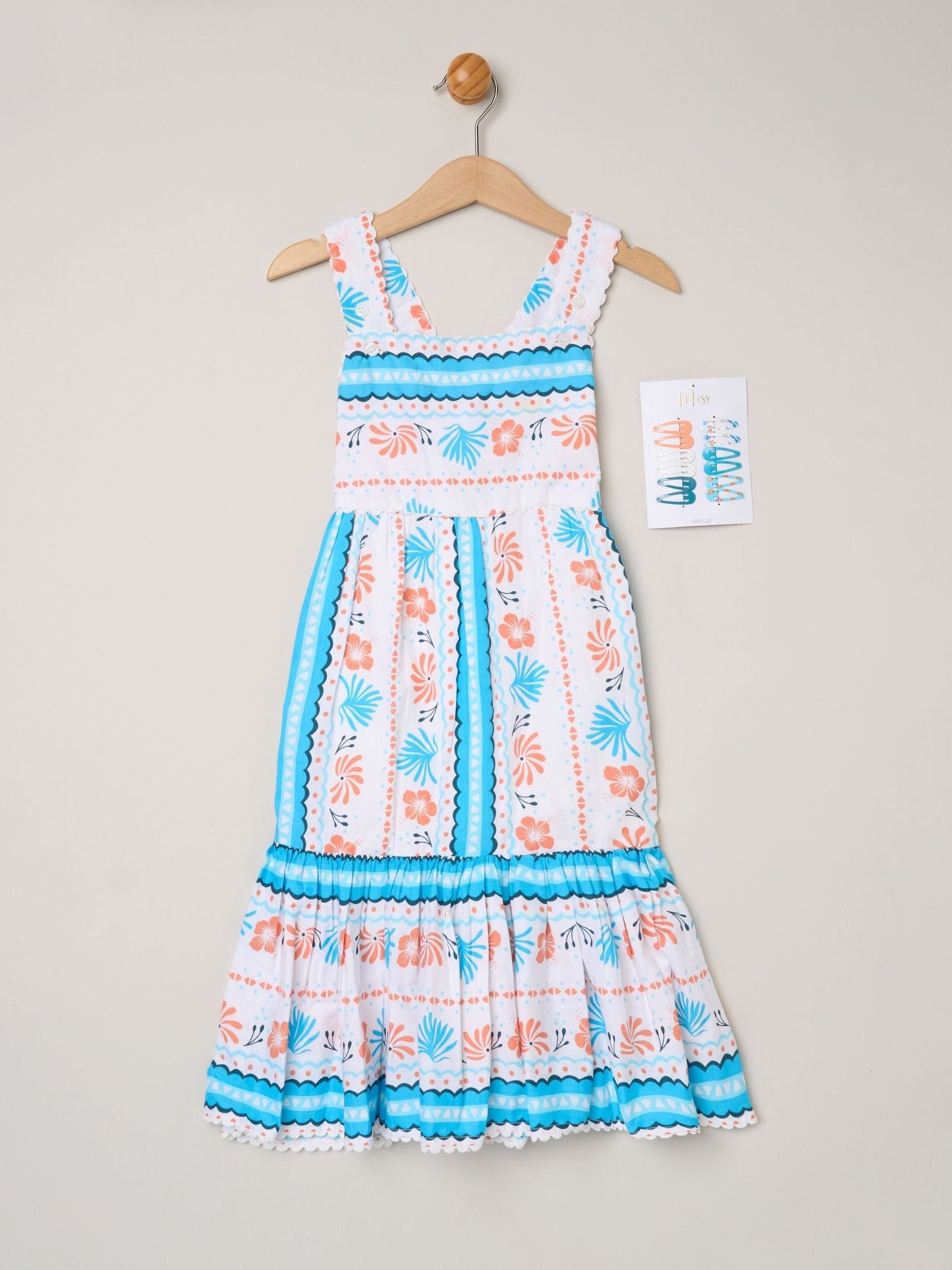 Dsiney Kidz - Miss Blue Scalloped Edge Dress And Matching Hair Clips Set image 1