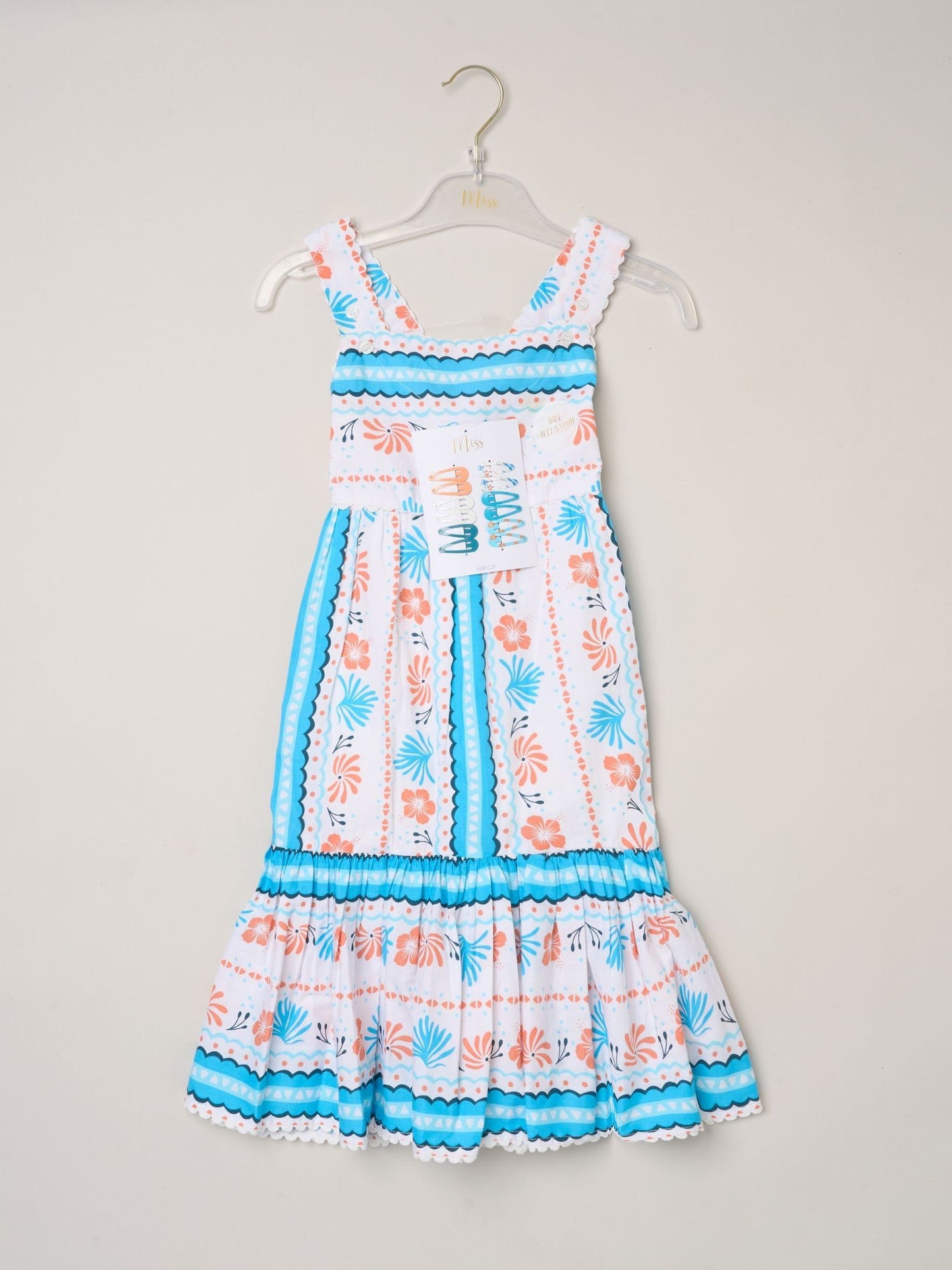 Dsiney Kidz - Miss Blue Scalloped Edge Dress And Matching Hair Clips Set image 2