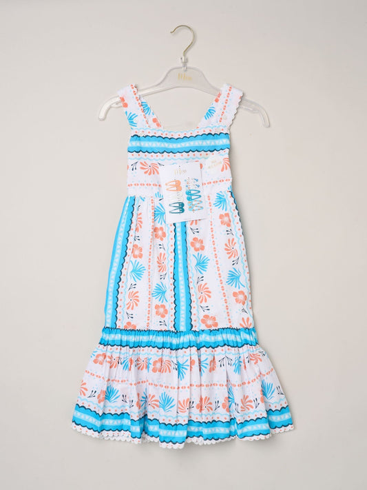 Dsiney Kidz - Miss Blue Scalloped Edge Dress And Matching Hair Clips Set image 2